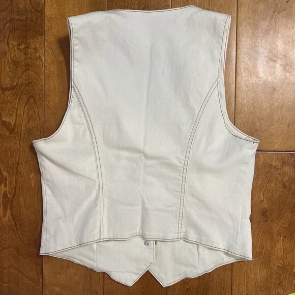 Anthropologie Belle Vere Cream Denim Vest Size S Ivory Boho Country Fitted - Picture 6 of 10